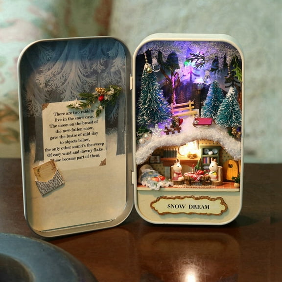 BORDSTRACT DIY Miniature And Furniture Dollhouse Kit, Hand-made Natural Scene Theme Mini Dollhouse Box With LED Light