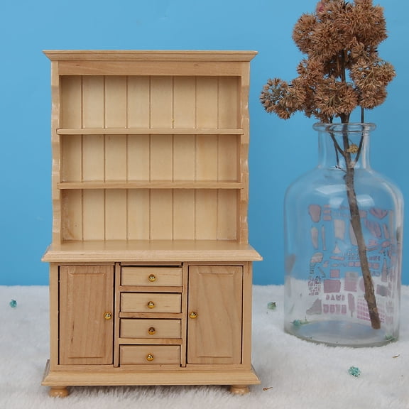 BORDSTRACT Dollhouse Cabinet, 1:12 Dollhouse Miniature Wooden Furniture Accessories, Miniature Three Tier Cabinet Furniture Model