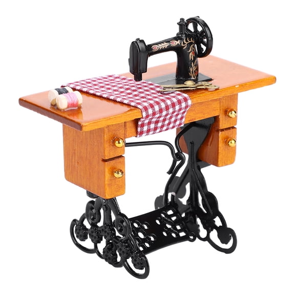 BORDSTRACT Dollhouse Simulation Sewing Machine, Miniature Furniture Model, Doll House 1:12 Scale Wooden Decor Accessory