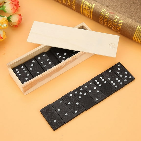 BORDSTRACT Double Six Dominoes, Set Of 28Pcs Wooden Dominoes With Storage Case, Nostalgic Black Wooden Dominoes