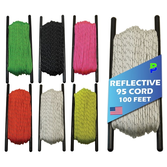 BORED? PARACORD! Reflective 95 Cord - High Visibility Strand - 1.75mm x 100 Feet - Hiking, Camping, Tent Guyline, Running, Biking, Tools - White
