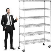 BORGEBY 18"W x 45"D x 82"H 6-Shelf Unit with Wheels, Adjustable Height Heavy Duty Wire Storage Shelves , Kitchen Garage Storage Rack, Chrome