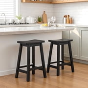 BORGEBY 24 inch Bar Stools Set of 2, Solid Wood Saddle Chair Backless Counter Stools 350 lbs with Footrests & Sturdy Legs for Kitchen, Black