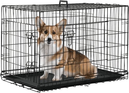 BORGEBY 30 Inch Dog Crate Kennel, Double-Door Folding Metal Dog Cage for Outdoor and Indoor, Portable with Plastic Leak-Proof Pan Tray，Black