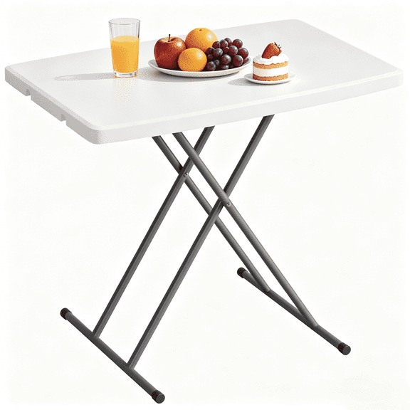 BORGEBY 30 Inch Folding Table, Utility Foldable Table for Small Spaces, Small Desk Adjustable Height TV Tray for Laptop, Couch, Camping, No Assembly Required, White
