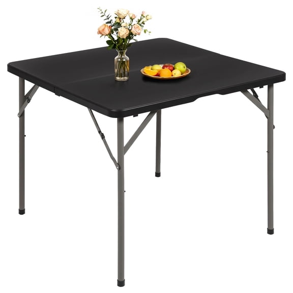 BORGEBY 34" Square Folding Table Portable Card Table With Handle Plastic Foldable Table for Parties Wedding BBQ Camping, Black
