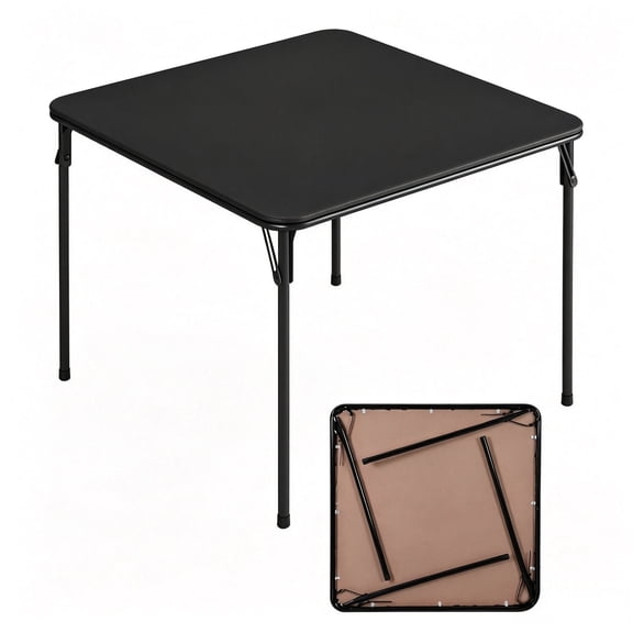 BORGEBY 34" Square Folding Table Portable Card Table With Smooth PVC Tabletop for Parties, Dining and Camping Indoor Outdoor,Black