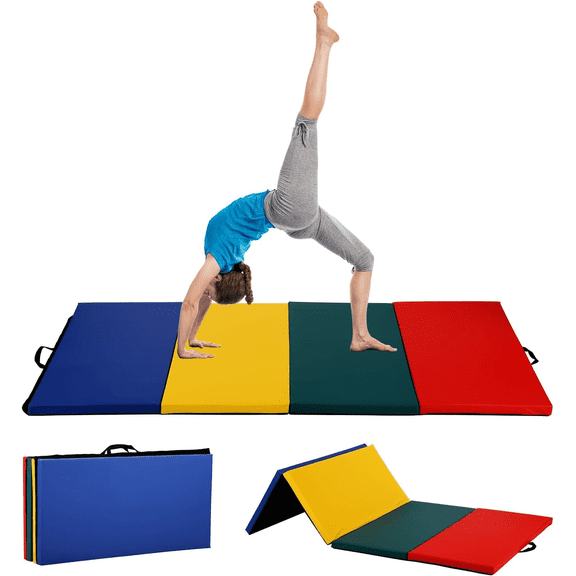 BORGEBY, 4'x8'x2" Folding  Gymnastics Mat, Portable Gym Mat with Carrying Handle for home Workout outdoor Yoga Gymnastic(Multicolor)