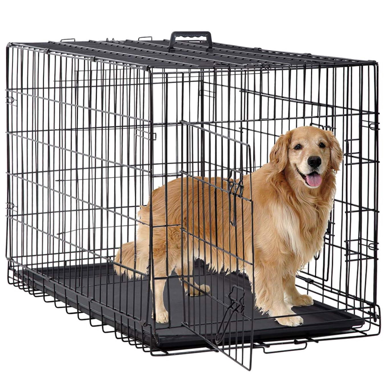 BORGEBY 48 Inch Dog Crates for Large Dogs Folding Metal Wire Crates Dog Kennels Outdoor and Indoor Pet Dog Cage Crate with Double-Door,Black