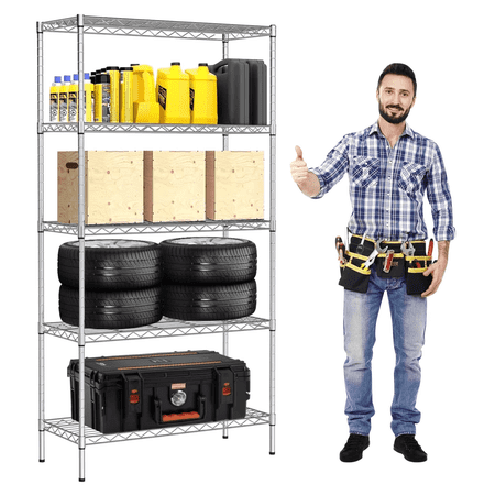 BORGEBY 5-Shelf Wire Shelving Large Storage Shelves, 1250 lbs Weigh Capacity, 72"x36"x14",Chrome