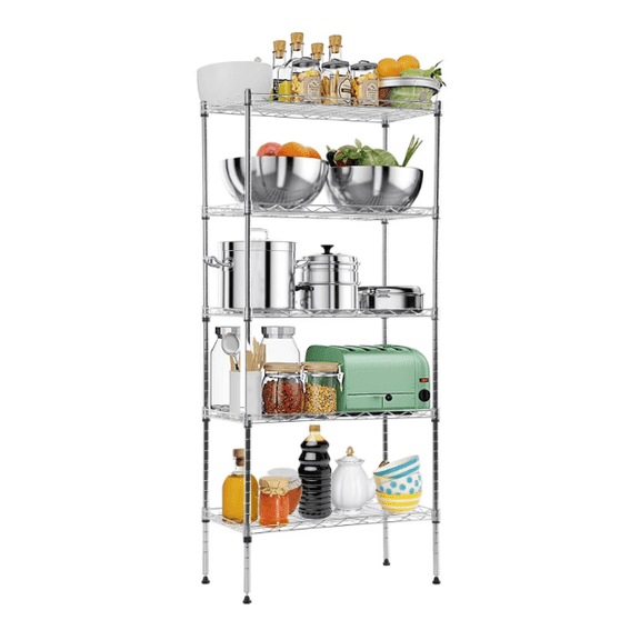 BORGEBY 5 Tier Wire Shelving UnitAdjustable Storage Rack for Garage Office Kitchen Silver, 21.5" L x 11.6" W x 47.6" H