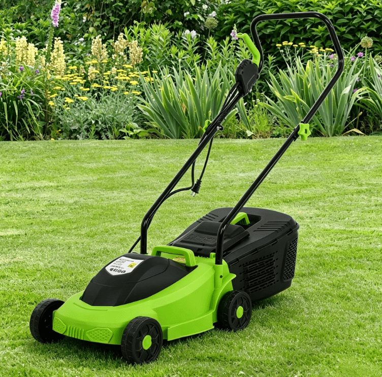 BORGEBY Electric Lawn Mower Grass Cutter Machine,Corded, 12 Amp, Dethatcher,13-Inch with Collection Box