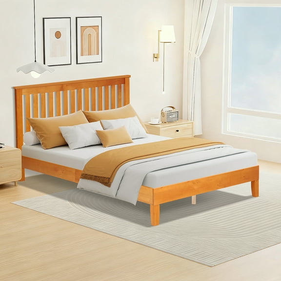BORGEBY Full size Bed Frame with Headboard, Solid Wood Platform Bedroom Adult Double Bed ,Sturdy Slat Support System & Under Bed Storage, Easy Assembly