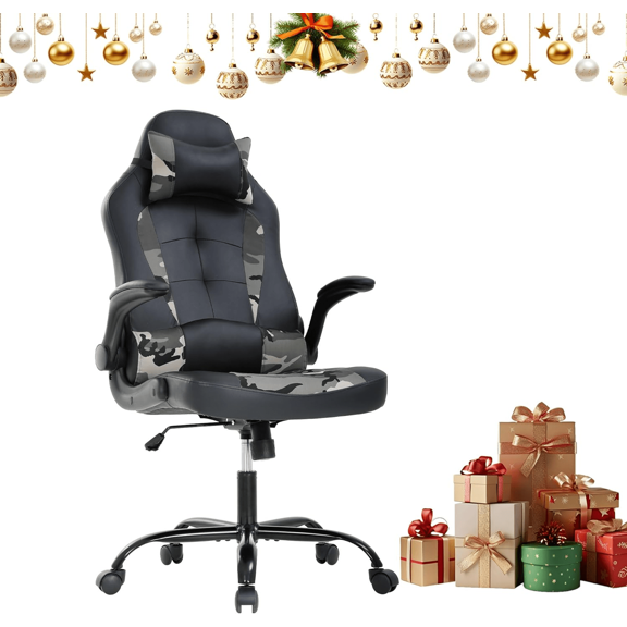 BORGEBY High Back PC Gaming Chair, Ergonomic Office Chair with Lumbar Support, Flip-Up Arms, PU Leather Computer Chair for Adults Gaming and Home Office，Camo