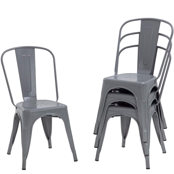 BORGEBY Metal Dining Chairs Set of 4 Stackable Tolix Side Chairs with Backrest & Non-Slip Feet for Kitchen & Restaurant Use 330 lbs（Grey）