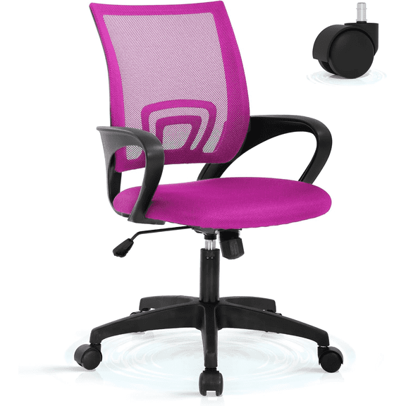BORGEBY Office Chair, Ergonomic Computer Desk Chair with Lumbar Support & Adjustable Height, Rolling Swivel Mesh Mid Back Task Chair(Pink)