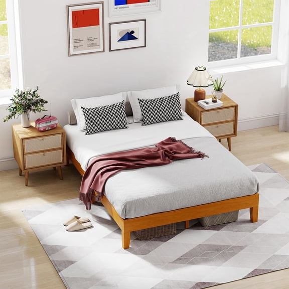 BORGEBY Solid Wood Bed Frame Full Size, Wooden Bed Base with Sturdy Slat Support, No Box Spring Needed, Noise-Free Design, Easy Assembly, Brown