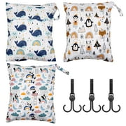 BORISCA 3 Pcs Wet Bag, Waterproof Washable Portable Diaper Bag Storage Bag, Reusable Nappy Bag Wet Dry Bags with Double Zipper Pockets for Baby Items Wet Clothes Swimming Gym Beach Pool Bag