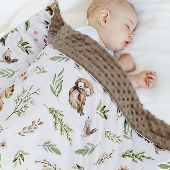 BORITAR Baby Blanket for Boys Girls Super Soft Double Layer Minky with Dotted Backing, Brown Owl Design Blanket for Toddler Newborn 30 x 40 Inch(75x100cm)