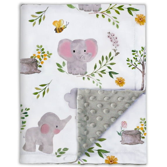 BORITAR Baby Blanket for Boys Girls Super Soft Double Layer Minky with Dotted Backing, Lovely Grey Elephant Animal Design Blanket for Toddler Newborn 30 x 40 Inch(75x100cm)