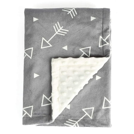BORITAR Satin Plush Minky Baby Blanket, Super Soft Double Layer, Grey Arrows Print, 30 x 40 Inch