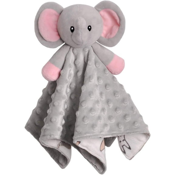BORITAR Baby Security Blanket for Girls Super Soft Minky Dot Fabric Elephant Lovey Blanket with Lovely Animal Pattern Backing, Stuffed Plush Cuddle Newborn Blankie 14 Inch