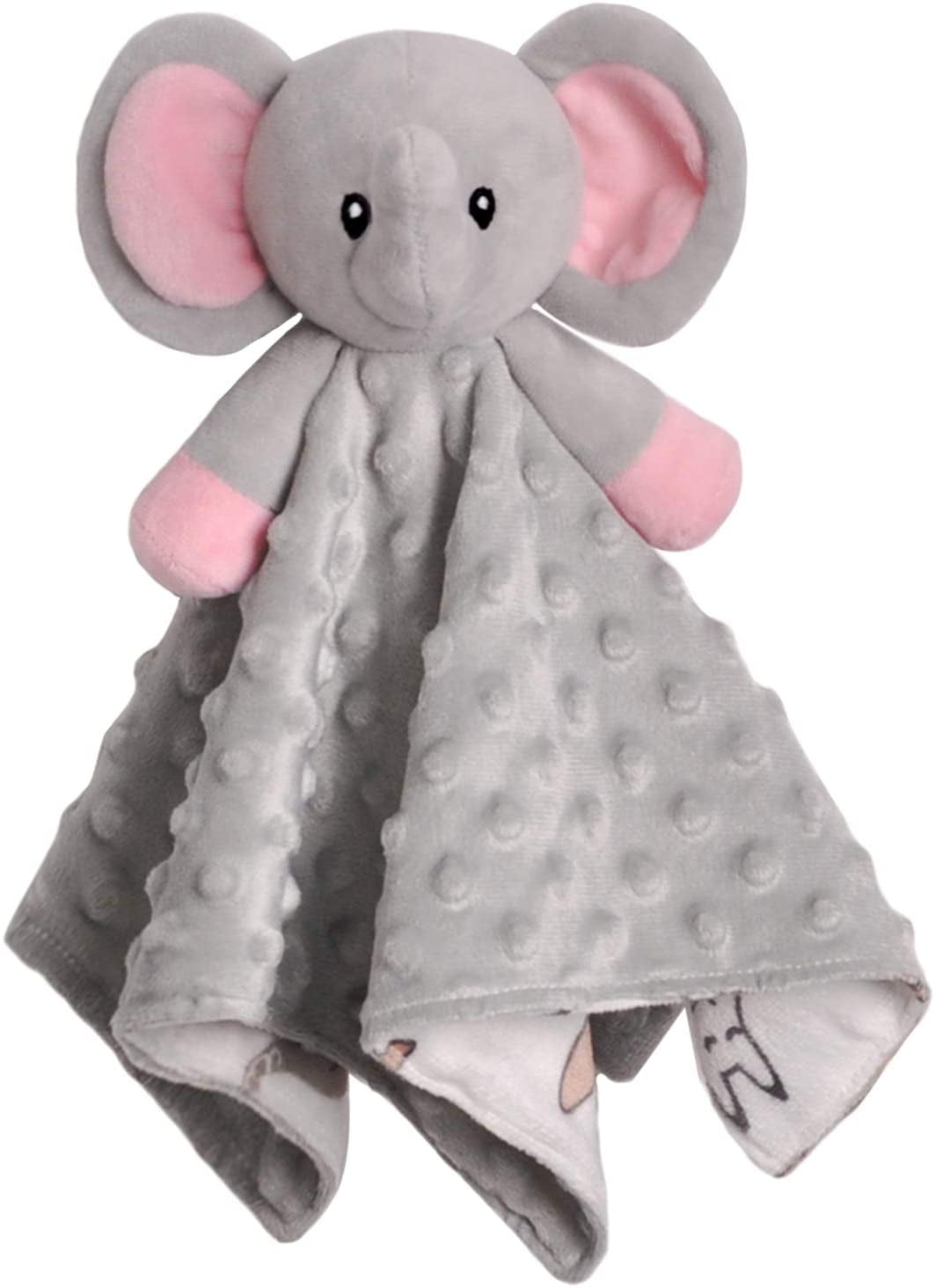 BORITAR Baby Security Blanket for Girls Super Soft Minky Dot Fabric Elephant Lovey Blanket with Lovely Animal Pattern Backing Stuffed Plush Cuddle