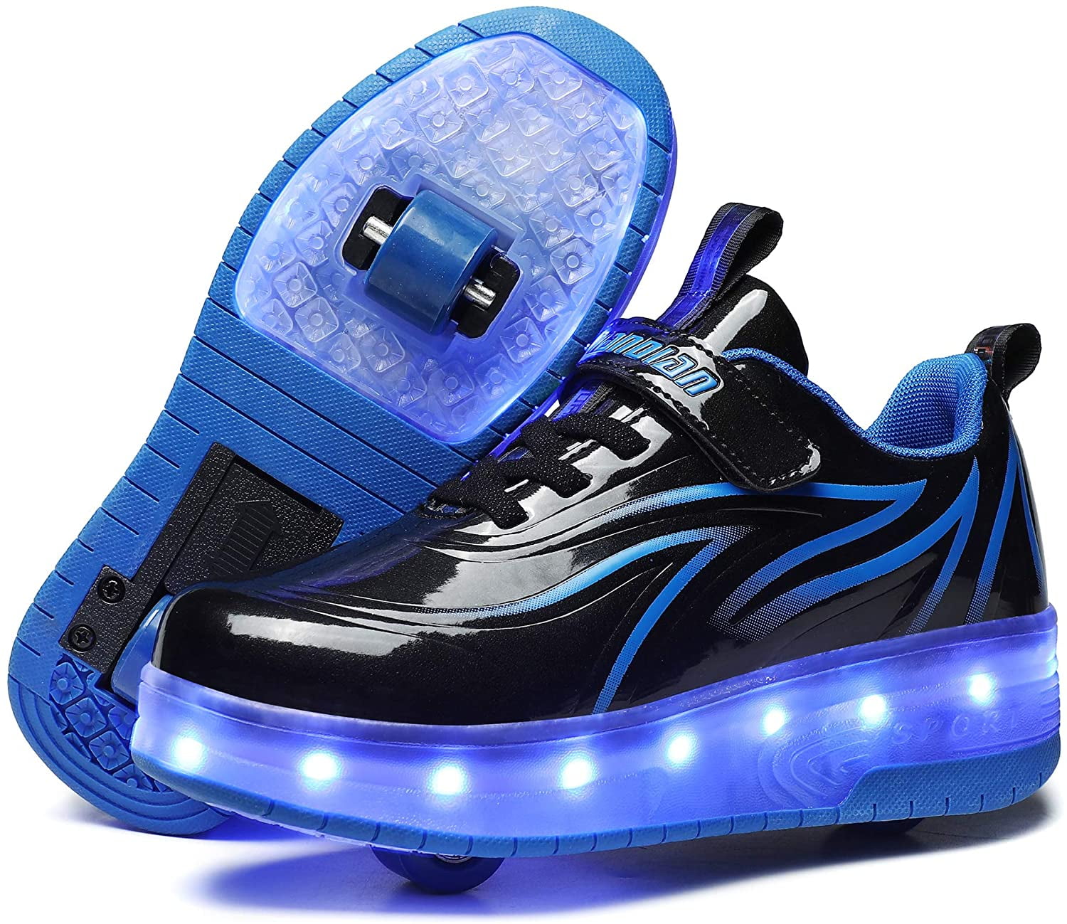 BORKE Kids LED Light Sneakers with Wheels, Shiny Roller Skates, Gifts ...