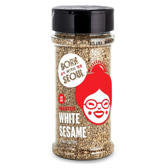 BORN WITH SEOUL Toasted White Sesame Seeds 4.25 Ounce, Organic, Vegan, Non-GMO, Gluten Free