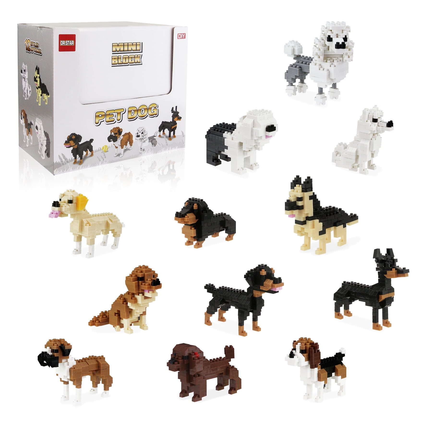 BOROLA 12-Dog Building Blocks Set Educational, Realistic Pet Assembly Kit & Fun Animal Toy Game