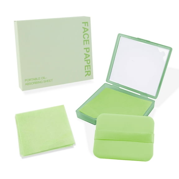 BOROLA 3-in-1 Oil Blotting Paper Set for Face 100 Sheets Oil Absorbing Sheets with Portable Mirror & Adhesive Makeup Puff, Blotting Papers for Oily Skin, Design for Men & Women(Green)