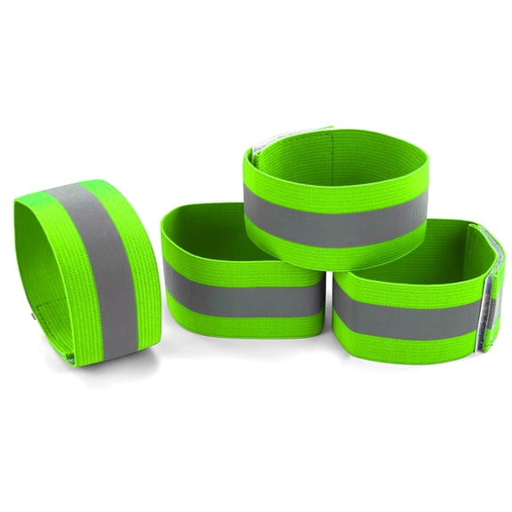 BOROLA 4 Pack Reflective Armbands, Wristbands, Arm Wrist, Ankle Bands, Leg Straps for Running, Jogging, Cycling, Hiking, Walking, Bike Riding, Horse Riding(Green)