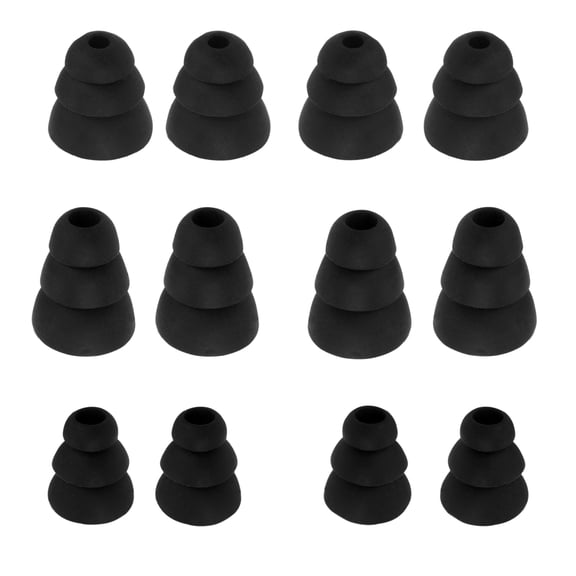 BOROLA three-layer earphone silicone sleeve, in ear Christmas tree shaped ear plug protective sleeve accessories,Fits most 3.8mm - 4.5mm in-ear headphones (6 Pcs Black)