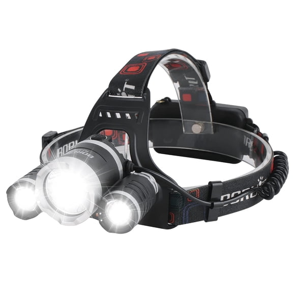 BORUIT RJ-3000 Headlamp Rechargeable, LED Head Lamp Super Bright - Outdoor Headlight 4 Modes, 4 Helmet Clips Waterproof Construction Hard Hat Head Light Adults Camping Hiking Hunting Gear