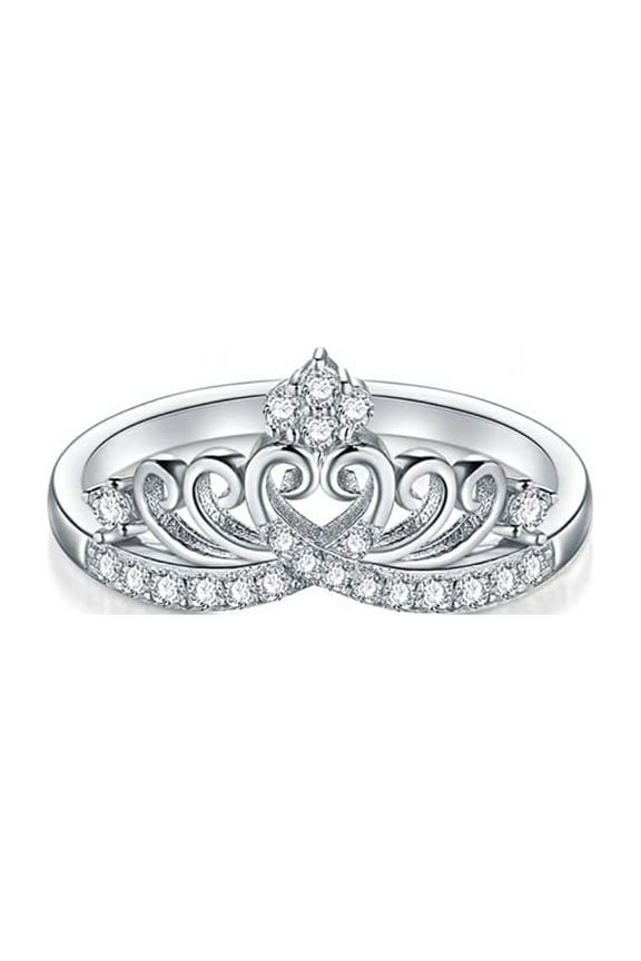 925 Sterling Silver Cubic Zirconia Princess Crown Tiara Wedding CZ Band Eternity Ring - Size 12