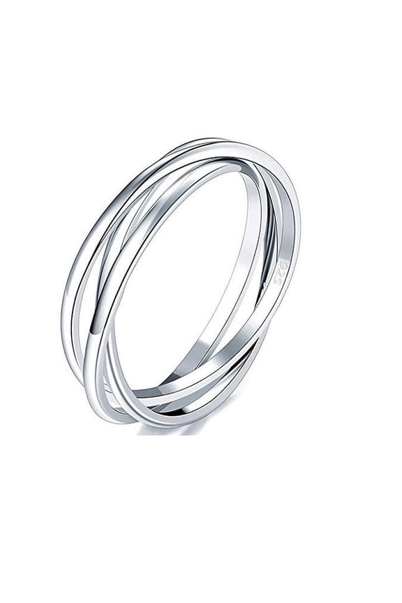 925 Sterling Silver Ring Triple Interlocked Rolling High Polish Ring - Size 5.5
