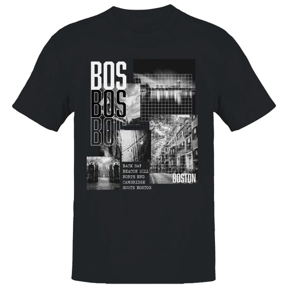 BOS Boston City Neighborhoods Men's Black T-shirt