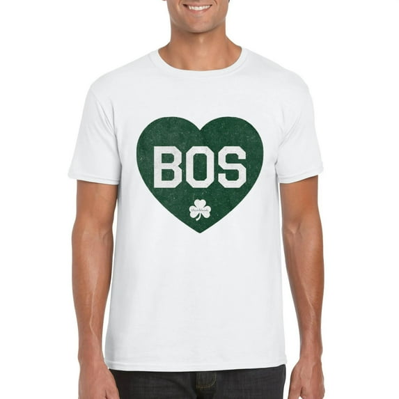 BOS Heart Shamrock Irish Pride Boston Graphic Bold Green Spirit T-Shirt, for men & women, up to size 5XL