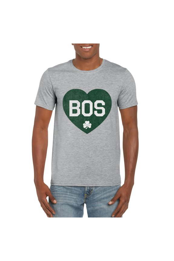 BOS Heart Shamrock Irish Pride Boston Graphic Bold Green Spirit T-Shirt, for men & women, up to size 5XL