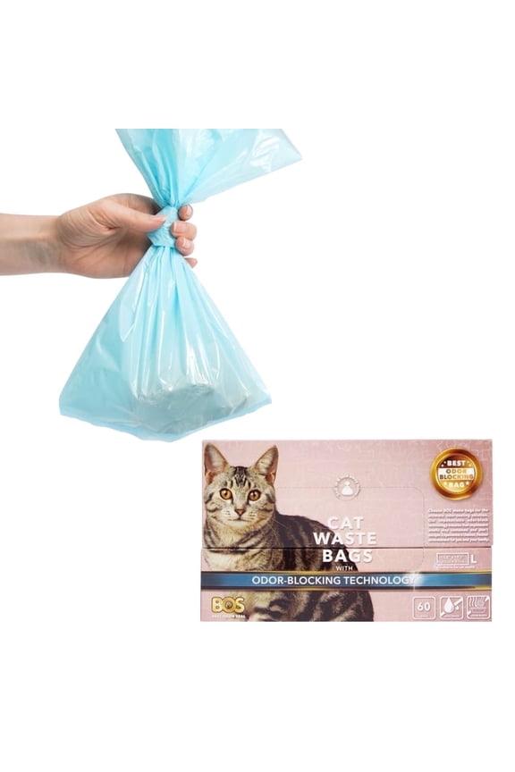 Odor-Sealing Cat Poop Bags for Pet Waste & Kitty Litter - Disposal Bags - Scent-Free (60 bags) [Size: L, Color: Light blue]