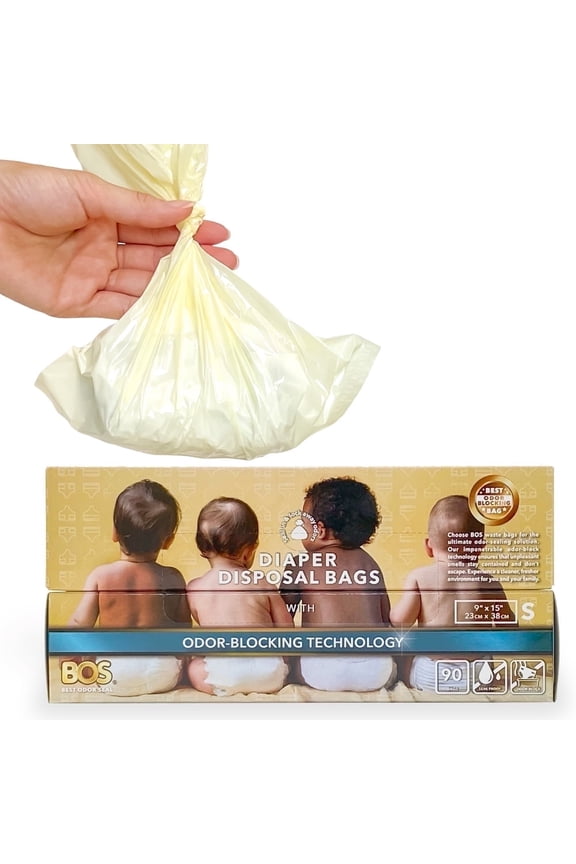 Odor-Sealing Dirty Diaper Trash Bags - Disposable Bags - Scent-Free (90bags) [Size:S, Color: Cream Yellow) (Pack of 3)