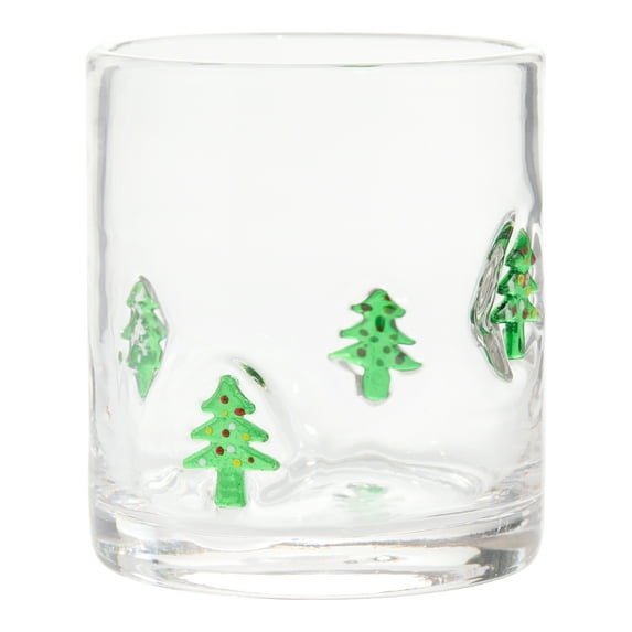 BOSALY 14 oz Charm Christmas Inlay Double Old Fashioned Glass, Christmas Decorations for Home Room Table Decors, 4.33" Xmas Drinking Cup with Patterns for Water Wine Juice, Unique Christmas Gifts
