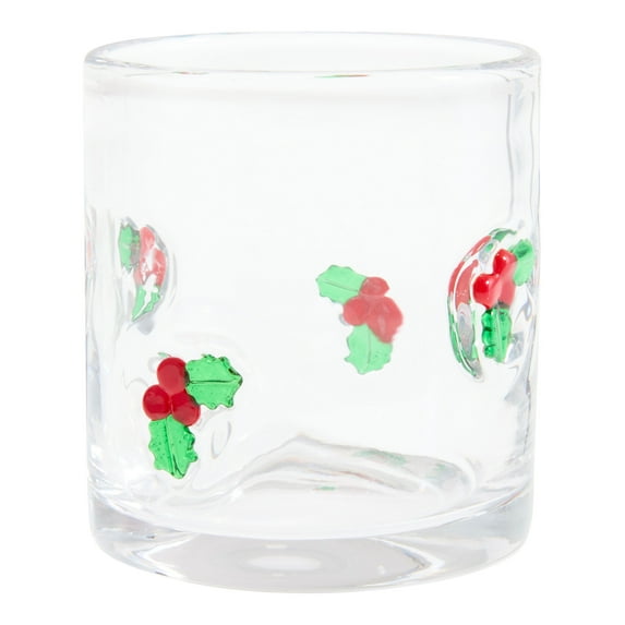 BOSALY 14 oz Charm Christmas Inlay Double Old Fashioned Glass, Christmas Decorations for Home Room Table Decors, 4.33" Xmas Drinking Cup with Patterns for Water Wine Juice, Unique Christmas Gifts