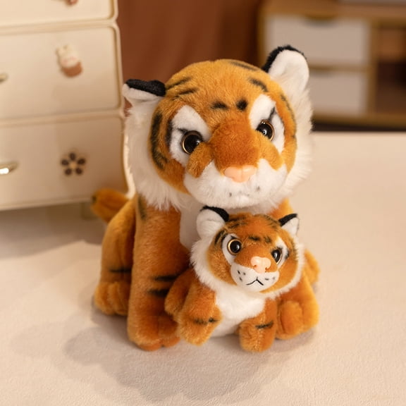 BOSALY 7.8" Realistic Tiger Mama and Cub Stuffed Animals Set - Warming Tiger Animals Plush Toys, Soft & Huggable Plushies for Company, Cuddle Halloween Christmas Birthday Gifts