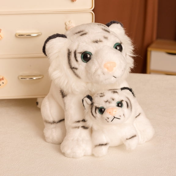 BOSALY 7.8" Realistic White Tiger Mama and Cub Stuffed Animals Set - Warming Tiger Animals Plush Toys, Soft & Huggable Plushies for Company, Cuddle Halloween Christmas Birthday Gifts
