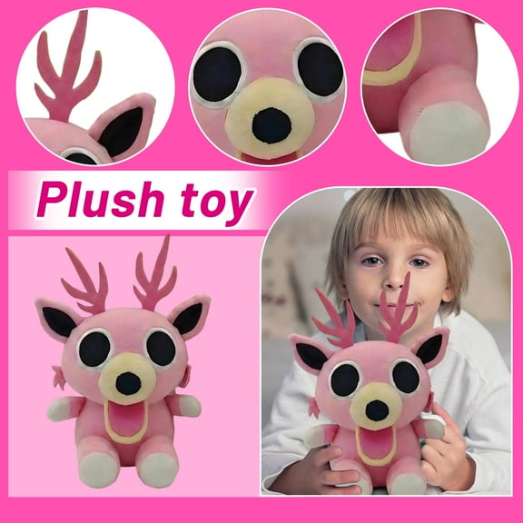 BOSALY 9.8" Q-version Pink Deer Plush Toy - Game 99 Nights in The Forest, Lovely Design Game Character Deer Stuffed Animals, Soft & Huggable Game Plushies, Lovely Valentine Christmas Gifts to Fans