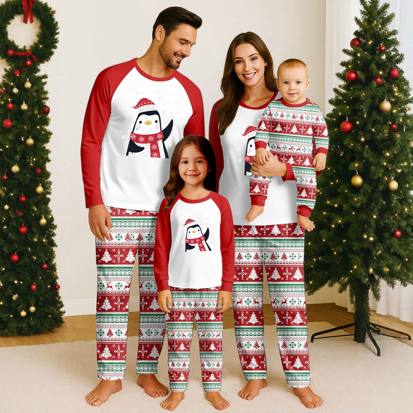 BOSALY Cartoon Holiday Matching Family Christmas Pajamas Sets, Cozy ...