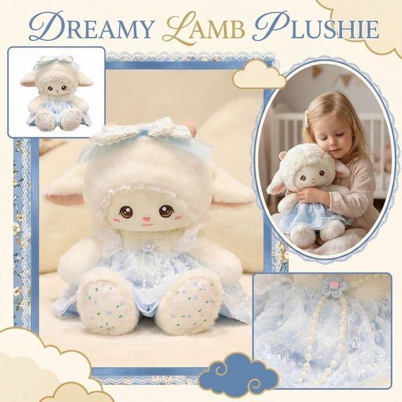 BOSALY Cartoon Lamb Stuffed Animals in Princess Dress, 8.2" Realistic Sheep Plush Toy with Bow, Soft & Huggable Pretty Lamb Plushies, Perfect Birthday Christmas Easter Gifts & Decors