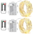 thumbnail image 1 of BOSAN 2PCS Fairy Lights Indoor Outdoor Battery Operated, Silver Wire 8 Mode 16Ft 50 LEDs Timer Christmas String Lights with Remote for Tree Bedroom Party Wedding Decoration (Warm White), 1 of 6