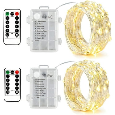 BOSAN 2PCS Fairy Lights Indoor Outdoor Battery Operated, Silver Wire 8 Mode 16Ft 50 LEDs Timer Christmas String Lights with Remote for Tree Bedroom Party Wedding Decoration (Warm White)